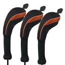 Andux ロングネック ゴルフ ハイブリッド クラブヘッドカバー 交換可能な番号タグ付き 3個セット CTMT-01 (ブラック/オレンジ)
