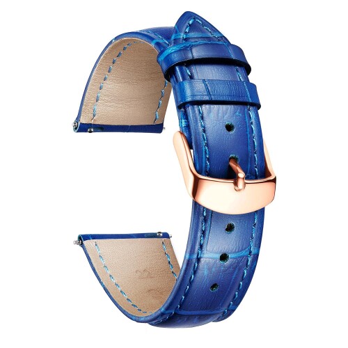 (BINLUN) レザー腕時計バンド本物のカーフスキン交換用ウォッチストラップ クイックリリース本革時計ベルトワニ革模様10色13サイズ男性用女性用 青 GR-ブルー 17mm