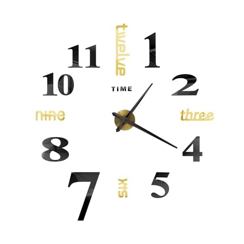 THGOAU ウォールステッカー 時計 手作り時計 壁掛け ウォールクロック diy おしゃれ 数字と英語 リビングルーム新築祝い プレゼント ゴールド ブラック 100cm
