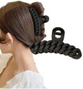(Herbeluemily) ヘアクリップ ヘアクロー ダッカール バンスクリップ 髪留め 髪飾り ロープ編み 11cm ブラック HM-0088-R03-BK
