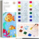 幼児向け水塗り絵 1-3歳 2-4歳の子供用水彩画用紙 子供専用ぬりえ キッズお絵描きセット 携帯便利 何回でもぬれる塗り絵 筆付きの絵画手工芸ギフト 海