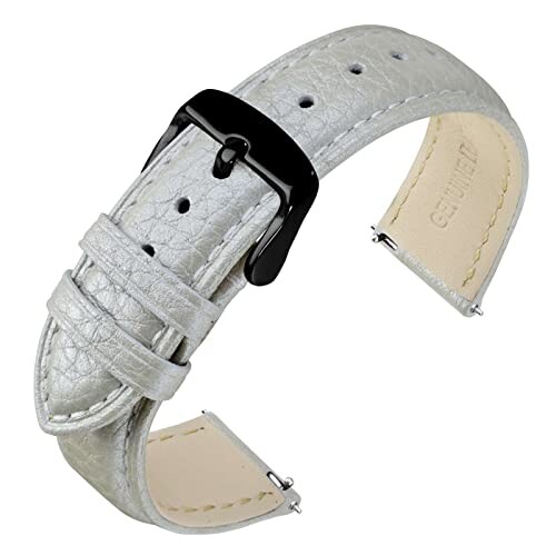 (ANNEFIT) 20mm 時計バンド 本革 トップグレインレザー クイックリリース ステッチ入り 腕時計交換ベルト シルバー/ブラックバックル (ANNEFIT) 20mm 時計バンド 本革 トップグレインレザー クイックリリース ステッチ入り 腕時計交換ベルト シルバー/ブラックバックル