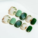 Sun&Beam Nails 手作り ネイルチップ ショート 短め 緑 みどり ラウンド つけ爪 ネイル キラキラ 人気 おしゃれ かわいい デザイン 貼るだけ 付け爪 10枚入 (#33 緑の椿 ? S)