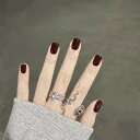 24PCS ?色ネイル 大人女性おとなしいのネイルチップ 写真を撮る、結婚式、成人式、パーティー、二次会など つけ爪 偽の爪 (濃赤色)