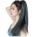 レディース クリップ式 カラフル ポニーテール ウィッグ つけ毛 ロング ストレート ヘア エクステ かつら ポイントウィッグ 55cm (ブルー)