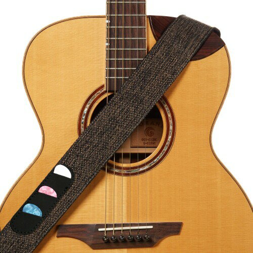 (Amumu) コットンのリネン織りギターストラップ、3ピックポケット、ネクタイ、ダークブラウンアコースティックギターエレキギターベース