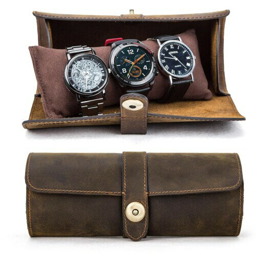 HIRAM 腕時計ケース 時計ケース 時計ボックス コレクション 収納 持ち運び 便利 3本用 腕時計 収納ケース ボックス 円筒形 ウオッチケース レザー コンパクト プレゼント