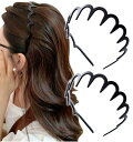 (Herbeluemily) カチューシャ 髪留め ヘアバンド 2本セット くし付ヘッドバンド コーム付きカチューシャ ブラック 2本セット HM-0019-R02-BKSET