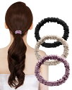 ヘアゴム シュシュ 天然シルク 100% 髪ゴム 大人 髪にやさしい 跡がつかない 高弾性 髪留め おしゃれ 3本セット(B)