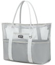 (uishun) ビーチバッグ プールバッグ メッシュバッグ 大容量 温泉 大人 beach bag ジム 銭湯 水泳用 (Gray)