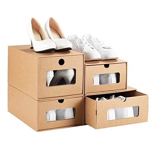 下駄（女の子） 4枚セット 引き出し式シューズボックス 靴収納ボックス 透明 多機能 小物 収納箱 ブラウン 積み重ねる可能 （子供・男性・女性サイズ） (ハイヒールタイプ)
