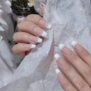 24枚セット 長いネイル ホワイト&真珠の装飾上品ネイル 取り外し可能な 大人女性 爪飾り 披露宴 パーティー 二次会 入学式 卒業式 入園式 成人式 花火大会 お花見