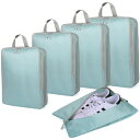 Valleycomfy トラベルポーチ 旅行収納ポーチ 圧縮バッグ 便利グッズ 衣類収納 5点セット 靴用 下着収納 ファスナー付き 防水 軽量 折り畳み 出張...