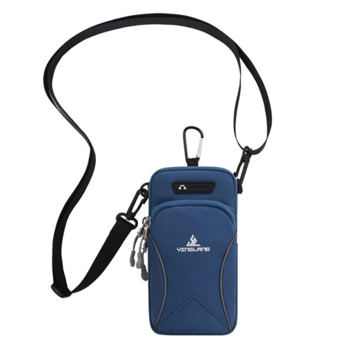 ランニング スマホバッグ スポーツアームバンド ショルダーバッグ 斜め掛け 肩掛け レジャーバッグ ミニポーチ スマホポーチ 軽量 防水 アームバッグ 男女兼用 (ネイビー)
