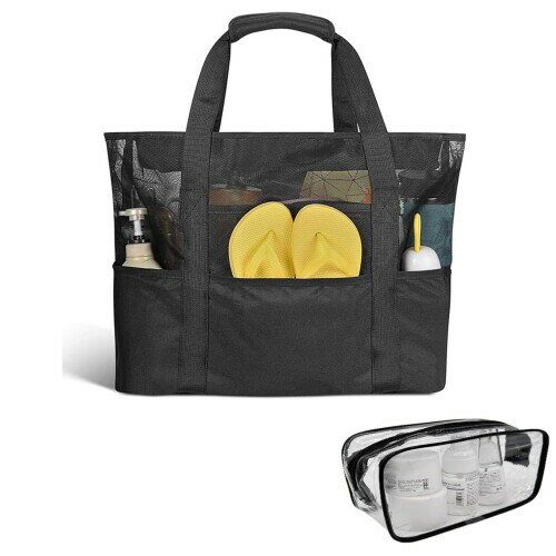 (USDICHOME) プールバッグ ビーチバッグ 防水ポケット付き 温泉バッグ XLサイズのビーチトート折り畳み可能 ビーチ ショッピング 銭湯 水泳 ジム スパ 温泉 旅行用 サウナ ジム 銭湯 お風呂