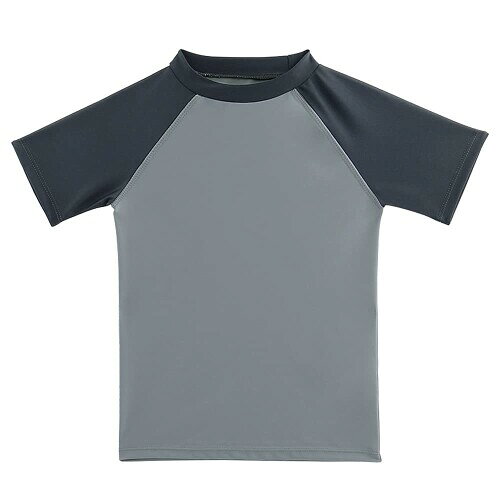 (ESTAMICO) キッズ 半袖 Tシャツ ラッシュガード UVカットUPF+50 男の子 水着（NEWブラック+グレー・130cm/6T）