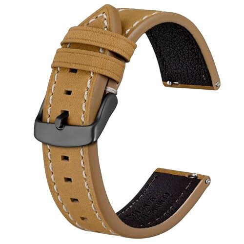 (BISONSTRAP) レザー時計バンド 18mm Quick Release ビジネススタイル本革腕時計ベルト ライトブラウン/ブラックバックル (BISONSTRAP) レザー時計バンド 18mm Quick Release ビジネススタイル本革腕時計ベルト ライトブラウン/ブラックバックル
