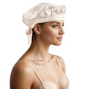 CAPASTEC ナイト シャワーキャップ シルク100% ヘアキャップ リボン ヘアケア 美髪 就寝用 睡眠用 枝毛 寝癖防止 桜色