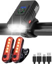 USB充電可能なLEDバイクライトセット(フロントおよびリア)、サイクリングバイクヘッドライト&テールライト、道路、山、夜間ライディングの防水安全性