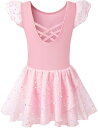 (DANSHOW)子供用バレエレオタード フリルスリーブ シフォンスカートバレエ・新体操教室の練習用(50431-08-XL)