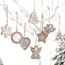クリスマス オーナメント 木製 8枚 クリスマスツリー 飾り 木製スライス 雪の結晶 トナカイ ベル クリスマスツリー 天使 星 ハート 二層 木材チップ 天然木製 手作り 撮影用 装飾用 小物
