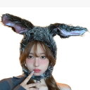 (GOODCHI) うさぎ かぶりもの 兎 被り物 アニマル帽子 長毛 キャップ ハロウィン コスプレ 仮装 帽子 カチューシャコスチューム用小物 (グレー)