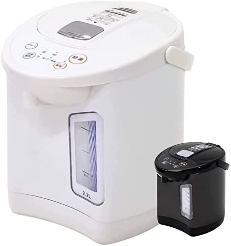 iimono117 電気ポット 2.2L ホワイト ( 片手給湯機能 ) 大きな給湯ボタン 3段階保温 小型 ポット 節電 ケトル フッ素コート加工 再沸騰 省エネ 保温 シンプル 湯沸かし 湯沸し器