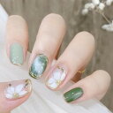 「ネイルチップ 花柄」XUZOO 24枚 ネイルチップ 付け爪 短め 長め かわいい おしゃれ 人気 花柄 ネイルチップ ネイルシール つけ爪 ネイルツール ネイル両面テープ付き (青い花)