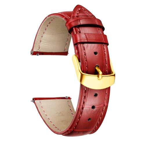 (BINLUN) レザー腕時計バンド本物のカーフスキン交換用ウォッチストラップ クイックリリース本革時計ベルトワニ革模様10色13サイズ男性用女性用 赤 G-レッド 18mm