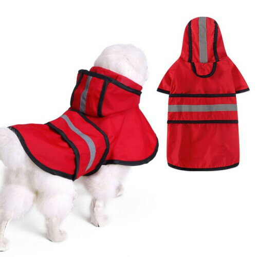 Jimjis 犬 レインコート 防水反射性 犬 カッパ 防水 雨具 通気 帽子付 小型犬 中型犬 大型犬 柴犬 耐水性 梅雨対策防雪 防風 着脱簡単 (レッド, M)