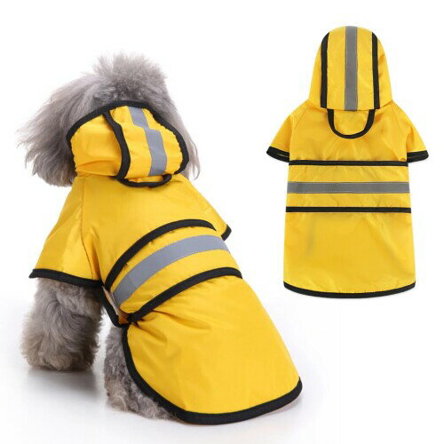 Jimjis 犬 レインコート 防水反射性 犬 カッパ 防水 雨具 通気 帽子付 小型犬 中型犬 大型犬 柴犬 耐水性 梅雨対策防雪 防風 着脱簡単 (イエロー, M)