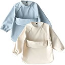 (kalavika) お食事エプロン 長袖 2枚セット 北欧調 洗える ベビー 離乳食 エプロン 袖付き 食事スタイ 赤ちゃん 女の子 男の子 スモック 防水 子供 キッズ 食事用エプロン 0歳 1歳 2歳 3歳 4歳