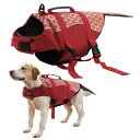 CAPASTEC 調整可能な犬用ライフベスト、犬用ライフベスト、犬用ライフベスト、リフレクティブストライプ、救助ハンドル、バックル付き、L、赤