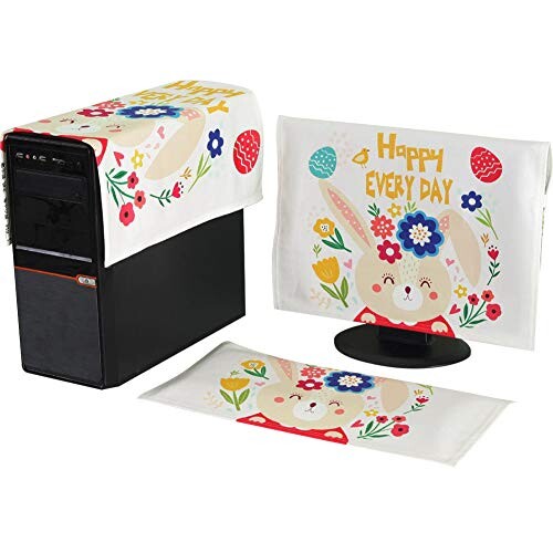 HIGHAWKモニターカバー セット PCカバー ディスプレイ キーボードカバー 防塵 保護 液晶 可愛い（兎B 23-24インチ）