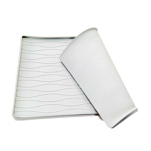 Calibonbon ペット用 シリコンスマートマット 犬猫共用 食事マット（48×30cm）防水 滑り止め 溢れ防止 多頭飼い対応 折りたたみ収納 抗菌加工 グレー 食器洗い機OK