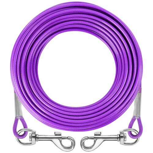 XiaZ 犬用ワイヤーリード 3M＆ 4.5M 軽量第2世代 コーティング加工 4-5mm細径ケーブル 錆びにくい カラビナロック付き 強力固定 小～大型犬対応 屋外飼育・キャンプに最適 ? (パープル, 3m)
