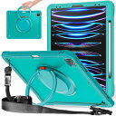 PboyiqiS For iPad Air 13 インチ2025/2024半透明ケース,Aslo For iPad Pro 12.9インチ半透明ケース,360°回転スハンドホルダー ス,スタンド機能 耐衝撃 頑丈 調節可能肩掛けー付き 落下防止 アウトドア,