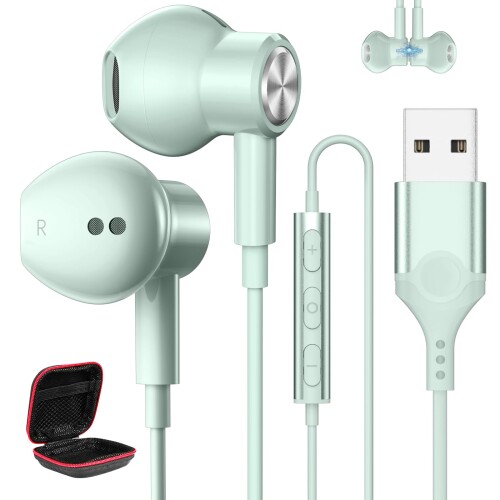 MACLE イヤホン USB マイク付き PC パソコン用 イヤホン 有線 ヘッドセット 磁気設計 通話対応 音量調整 2.3M長 Type-A テレワーク/Web会議 在宅勤務 ゲーミング用 イヤフォン usb接続 対応windows/M