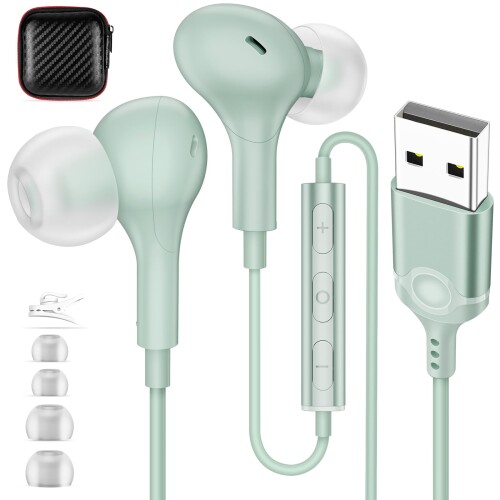 MACLE USB イヤホン マイク付き 有線 パソコン用 イヤフォン ヘッドセット カタル型 通話可能 HIFI音質 磁気設計 2.3M長 テレワーク ZOOM WEB会議 オンライン ゲーミング ヘッドフォン usb接続 対