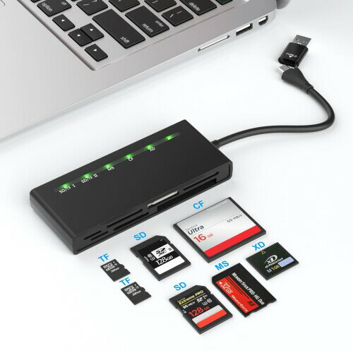 USB C USB 3.0 カードリーダー7 in 2 SD/Micro SD/CF/XD/MS/MMCカードリーダーUSB 3.0 高速転送 SD TFカードリーダライタ 5スロットカード同時読み書き可能 Windows/MacOS対応マルチカードリーダー USB C USB 3.0 カードリーダー7 in 2 SD/Micro SD/CF/XD/MS/MMCカードリーダーUSB 3.0 高速転送 SD TFカードリーダライタ 5スロットカード同時読み書き可能 Windows/MacOS対応マルチカードリーダー