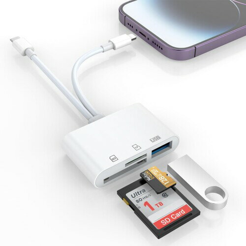 SDカードリーダー 3in1 iPhone/Type-C メモリカードリーダー USB/SD/TF変換アダプタ 0TG機能 設定不要 写真/ビデオ 高速伝送 双方向転送 カメラリーダー iPhone/iPad/IOS/Windows/Android対応 最新IOS18対応