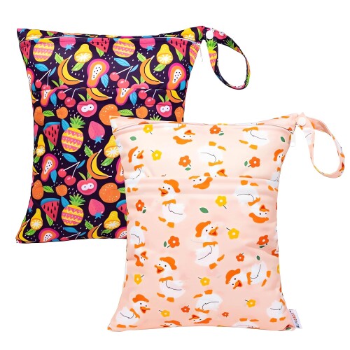 ALVABABY ウェットバッグ2枚セット おむつポーチ 防水ポーチ 水着バッグ 大容量 オムツ 着替え 水着入れ お風呂用品入れ 旅行バッグ 小物入れ ベビー...