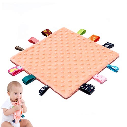 ベビータグセキュリティブランケット - カラフルなタグ付きベビー癒しのぬいぐるみブランケット、10インチx10インチの正方形の感覚おもちゃ、赤ちゃん男の子と女の子用(オレンジ) ベビータグセキュリティブランケット - カラフルなタグ付きベビー癒しのぬいぐるみブランケット、10インチx10インチの正方形の感覚おもちゃ、赤ちゃん男の子と女の子用(オレンジ)