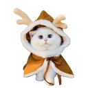 犬服 猫服 コスチューム クリスマス 鹿の角 マント サンタクロース服 パーティー 衣装 冬 暖かい 防寒 (ブラウン, M)