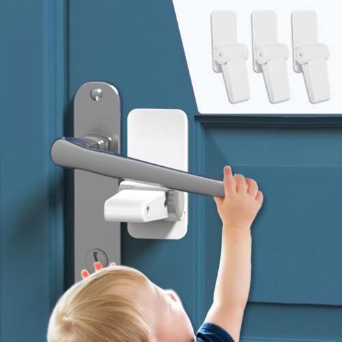 Lasoll ドアロック 4個入り ベビーガード ドアストッパー ドアノブカバー チャイルドロック 安全ロック ドア 扉 窓 キャビネット 戸棚 開閉禁止 180°回転式 簡単操作 赤ちゃん ペ