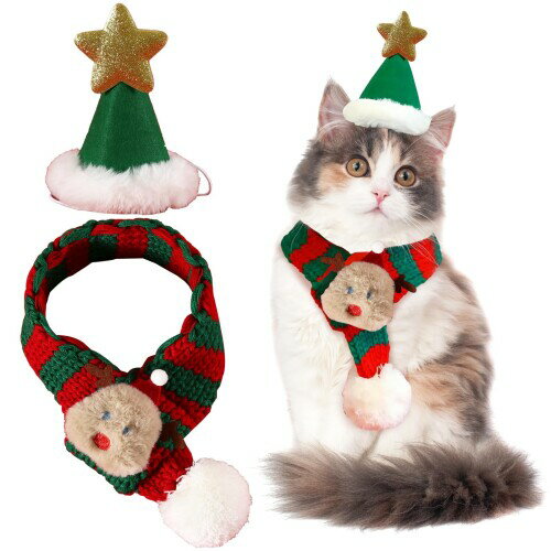 CANPLUS 2点セット クリスマス 犬 猫 帽子 マフラー 猫の服 犬服 小型犬 防寒 保温 サンタ 秋冬服 可愛い ペット用品 仮装 コスチューム プレゼ...