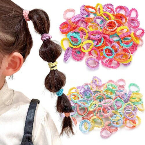 ヘアゴム 子供 100個入りさまざまな色髪ゴム 小さめ 可愛い たくさん 絡まない 跡がつかないヘアゴム ..