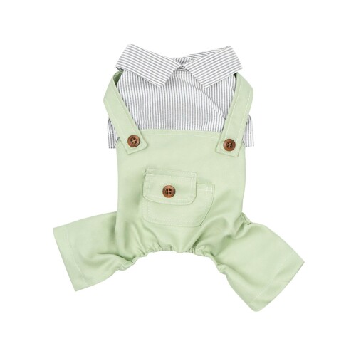 DICOCO 犬猫用 夏用ペット服 四足つきストライプつなぎ服 小型犬猫用 ペット用オーバーオール バンド付き 快適 軽量 洗える メンズ・レディース対応 グリ...