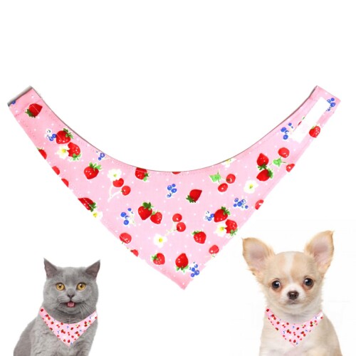 COCOLUCK ココラック 猫 バンダナ 和柄 コットン 綿 マジックテープ 首輪 犬 小型犬 ペット ペット用品 おしゃれ お出かけ 洋柄シリーズ (いちご)
