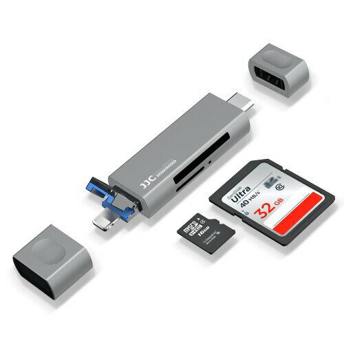 JJC カードリーダー SD TF 同時読み書き OTG対応 高速転送 SDXC SDHC SD TF Micro SD Micro SDXC Micro SDHC MMC RS-MMC UHS-Iなどに対応 グレー